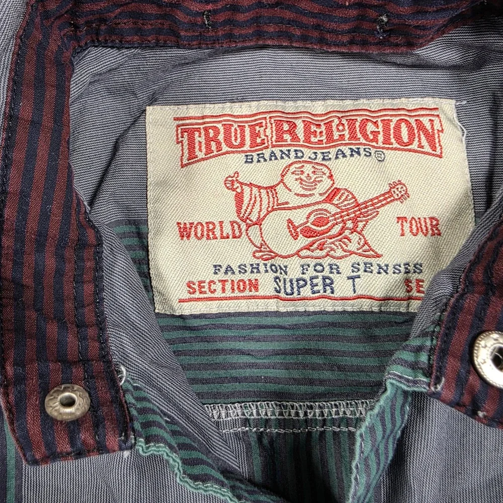 Vintage True Religion shirt Mens Small Grey Green Section Super T Striped